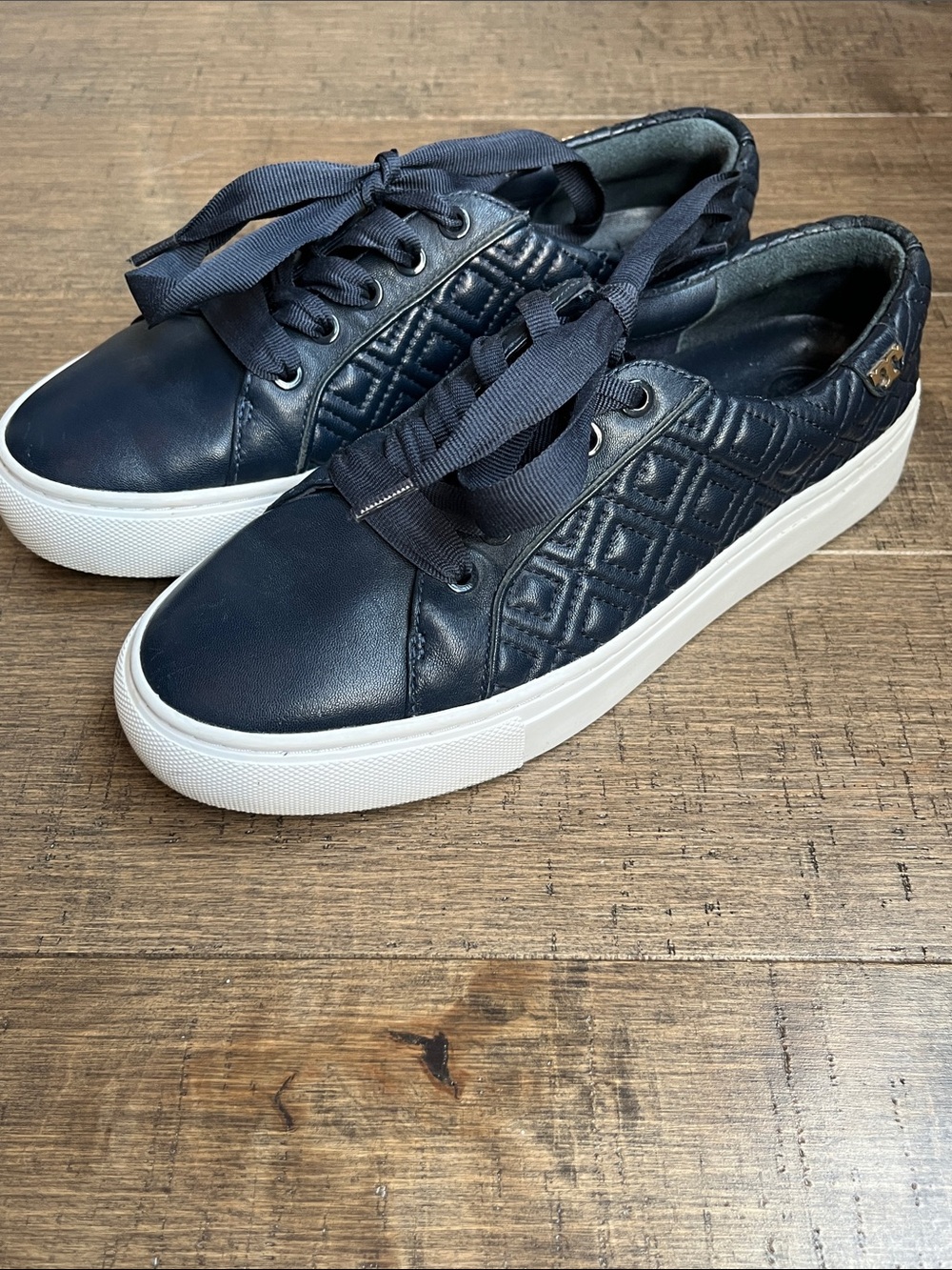Tory Burch Navy Quilted Leather Sneaker